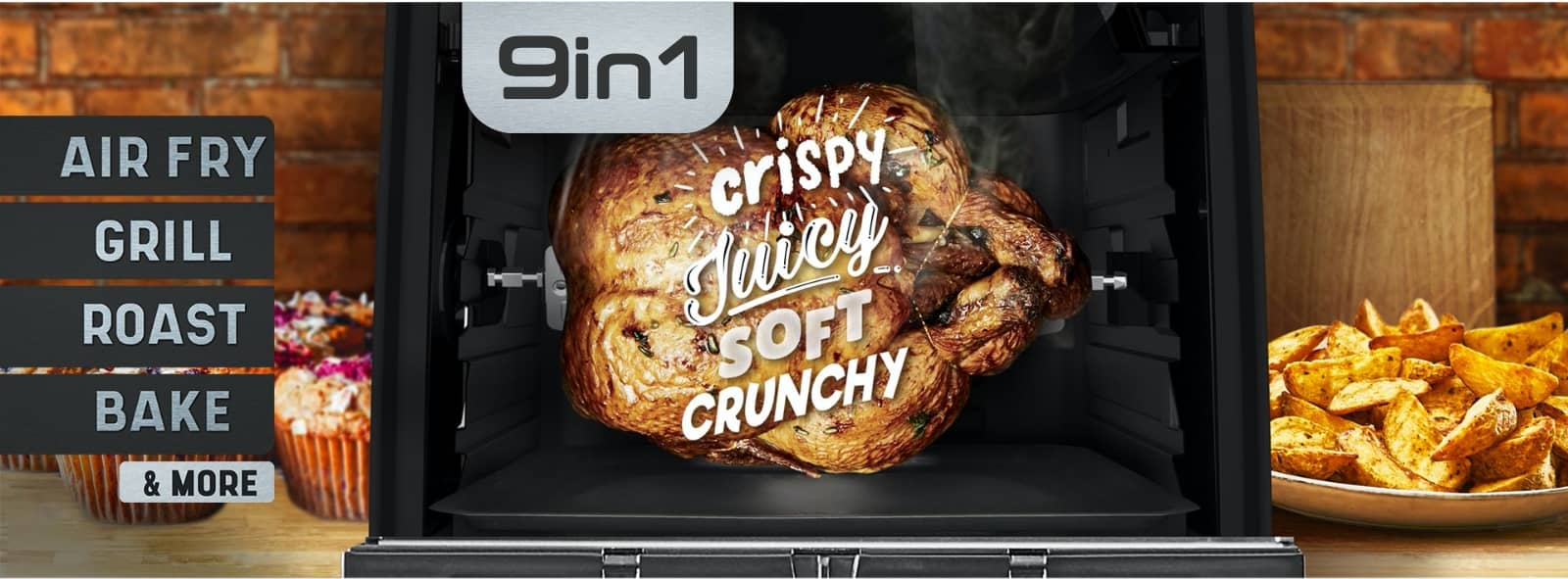 EasyFry 9in1 Air Fryer, Grill, Roast and Bake, roasting chicken and air fried chips