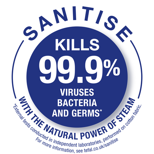 Sanitise - kills 99.9% of viruses, bacteria and germs with the natural power of steam