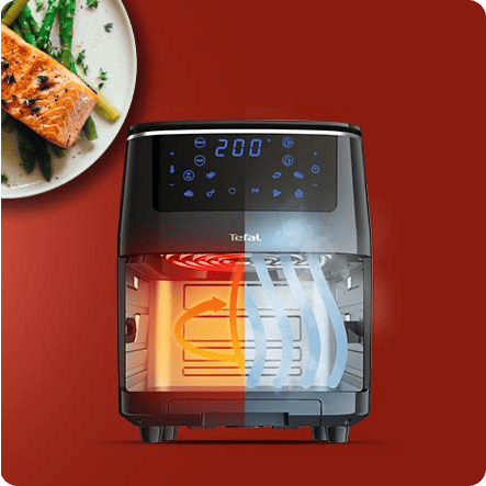 Easyfry 3in1 graphic showing the combination of steam and air frying