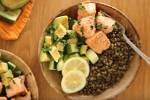 Asian Salmon in Coconut milk with Lentils by The Petite Cook
